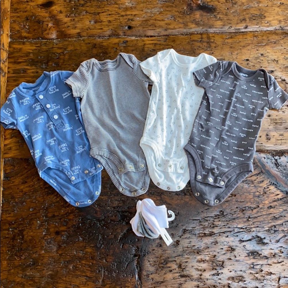 Set of 4 Baby Onesies with Socks